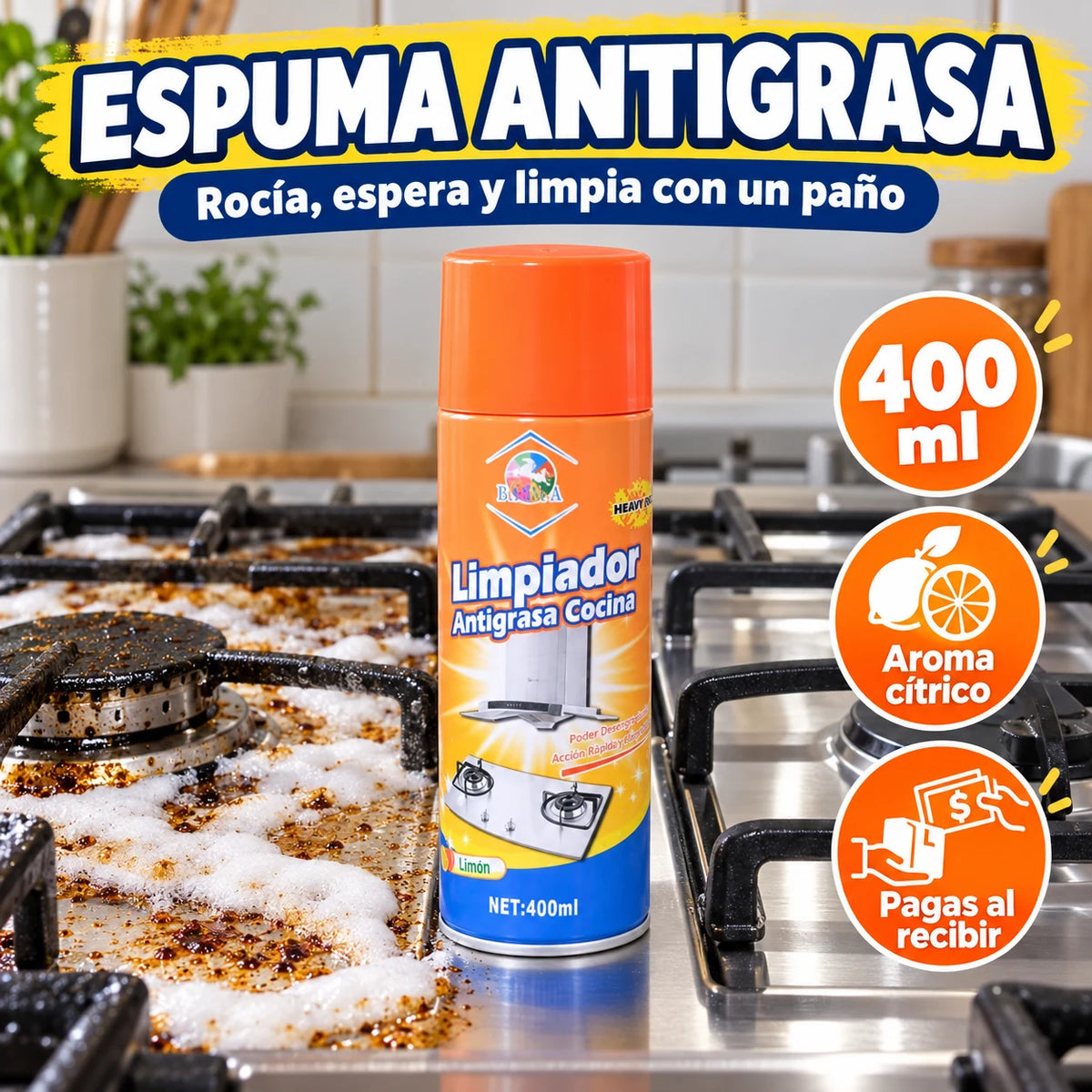 Espuma Antigrasa Rocía y Limpia 400 ml