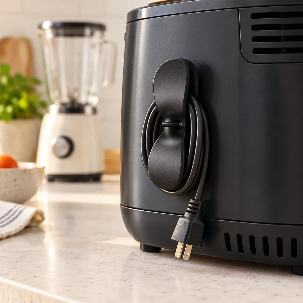 Organizador de cables en uso en cocina