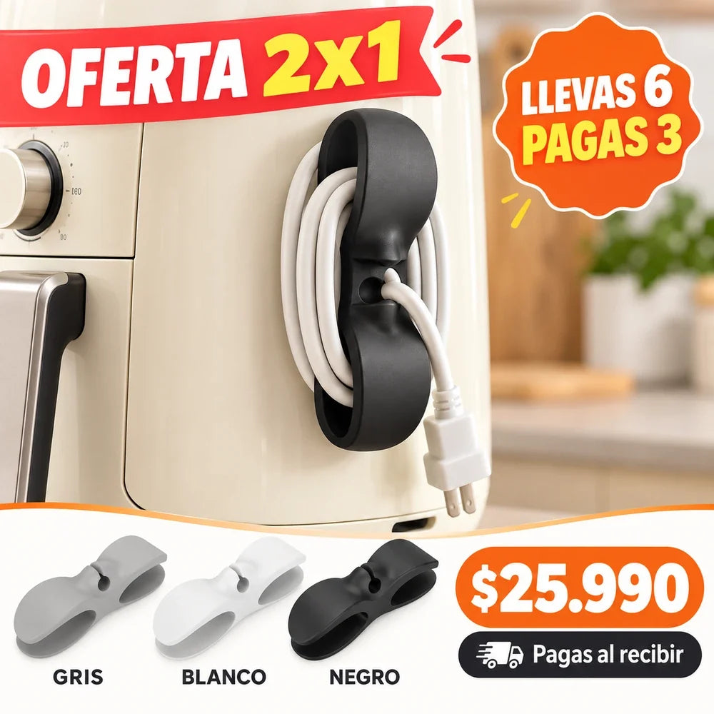 Portada 2x1: organizador en uso, colores gris blanco negro