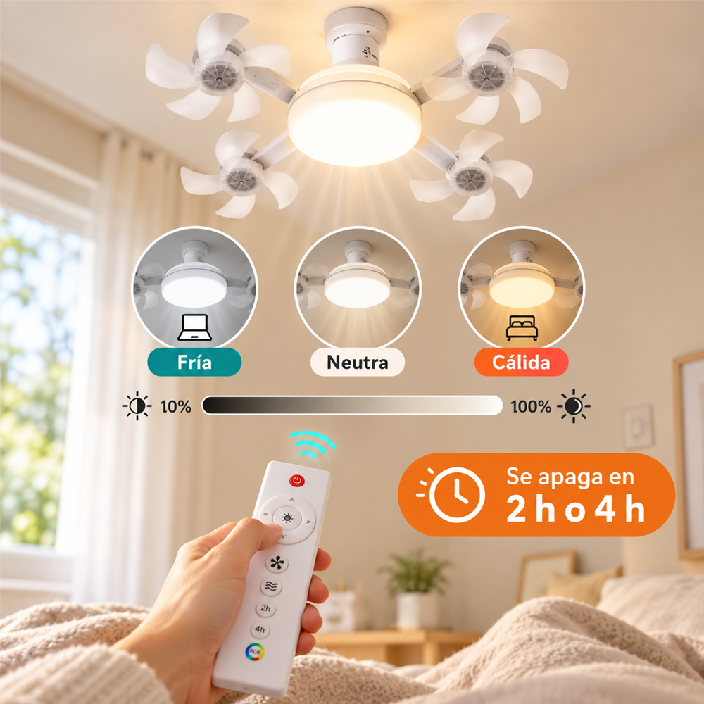 Ventilador de Techo LED 4 Aspas · Luz y aire en un solo lugar