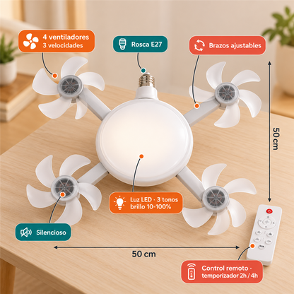 Ventilador de Techo LED 4 Aspas · Luz y aire en un solo lugar