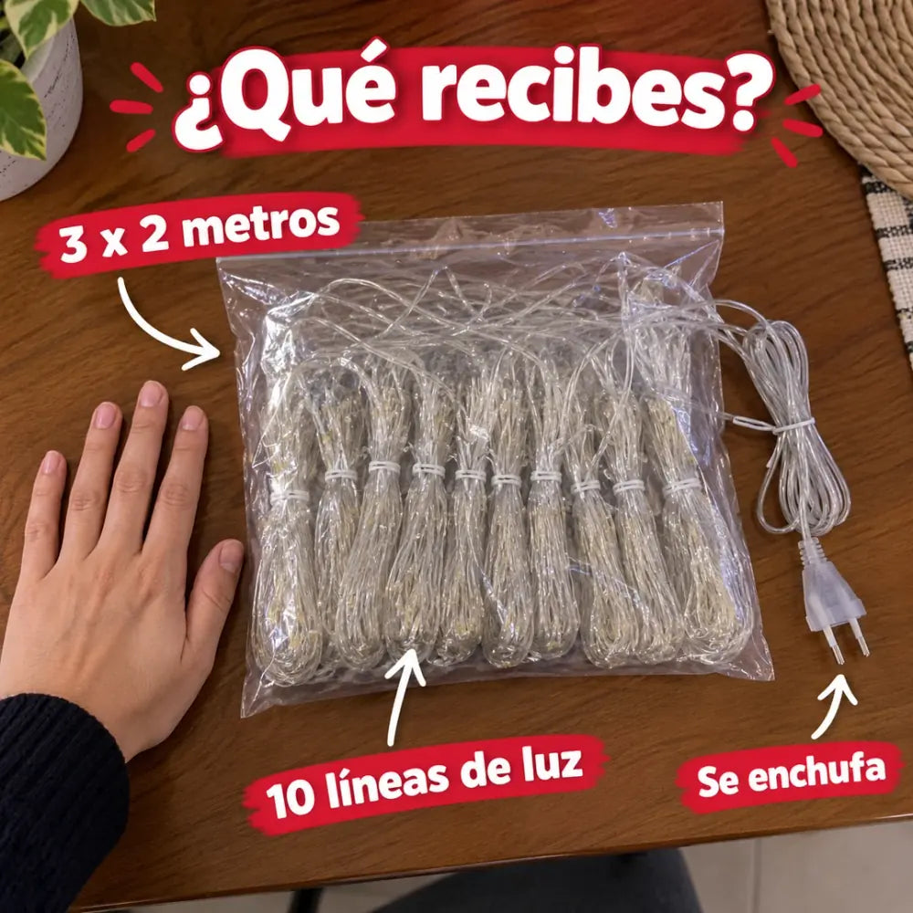 Qué recibes: cortina de luces LED multicolor de 3 x 2 metros