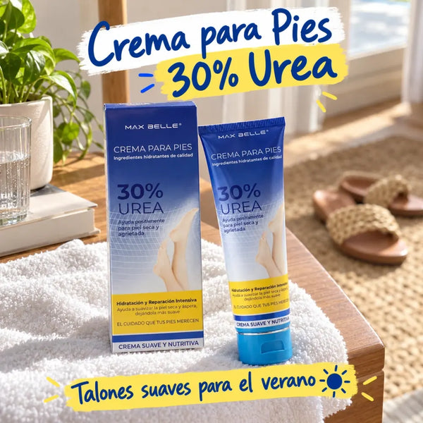 Crema para Pies 30% Urea Max Belle, caja y tubo