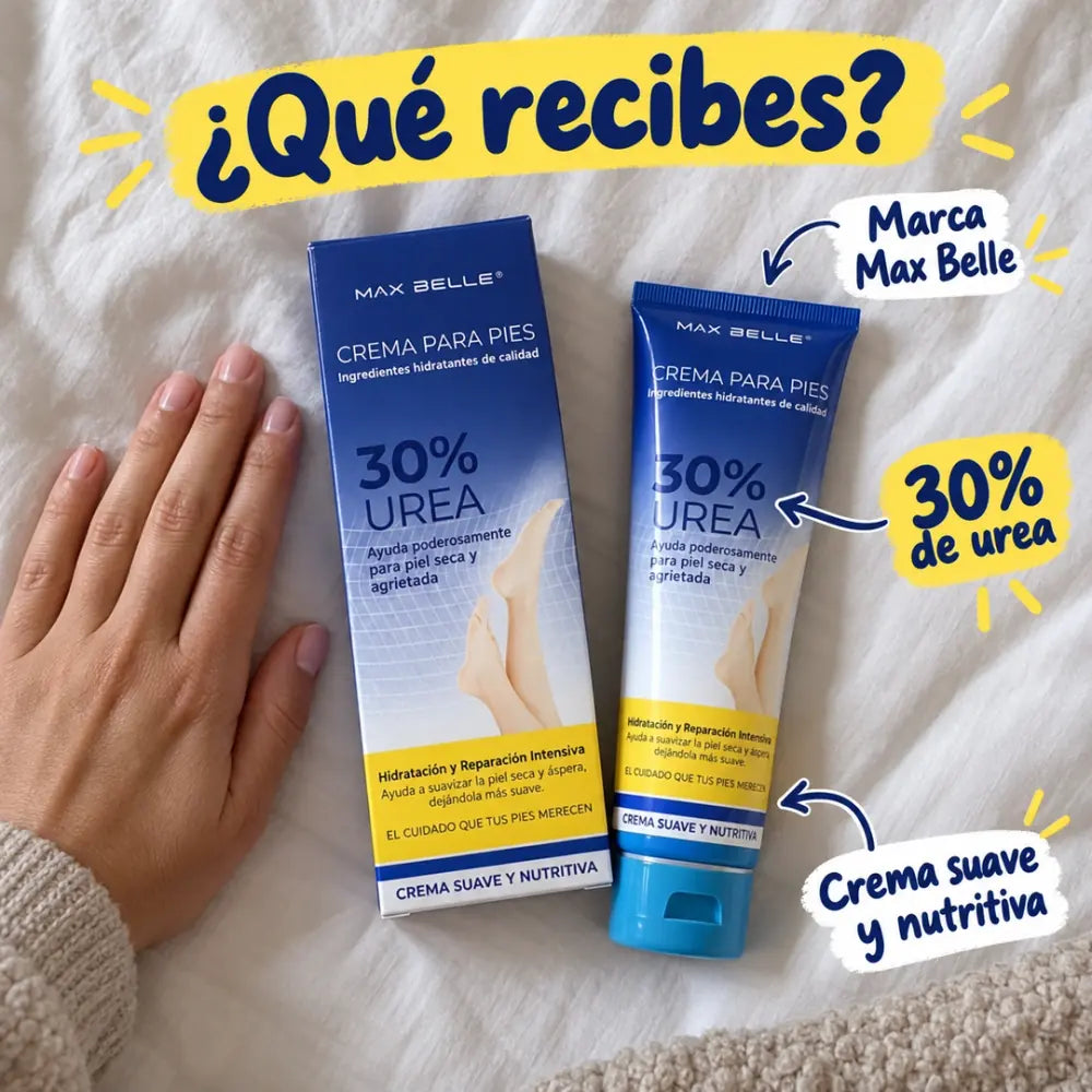 Qué recibes: crema para pies 30% urea Max Belle, tubo de 100 ml