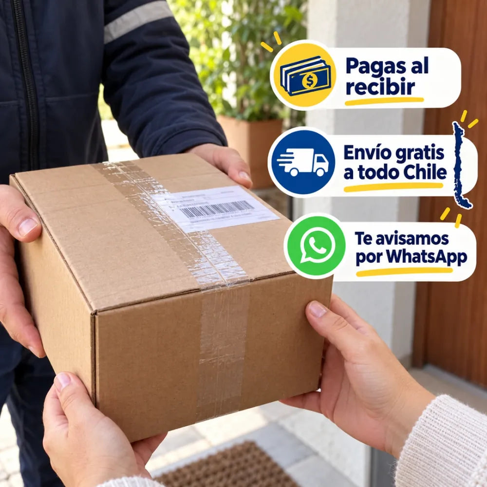 Pagas al recibir, envío gratis a todo Chile y aviso por WhatsApp